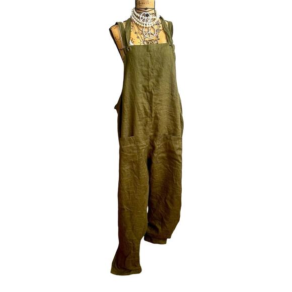 NEW - YUKI BUTTONS 100% Linen overalls women casual jumpsuit Loose pants boho - Picture 2 of 14